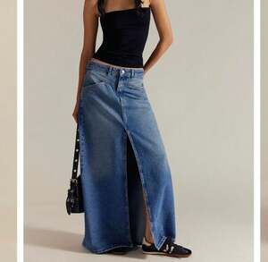 NWT We The Free People Come As You Are Denim Maxi Skirt in Sapphire Blue with Sl